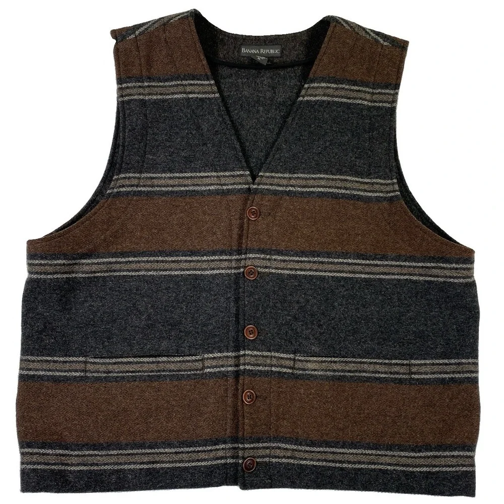 Banana Republic Southwest Western Style Wool Blend Vest Men's XL Brown Gray